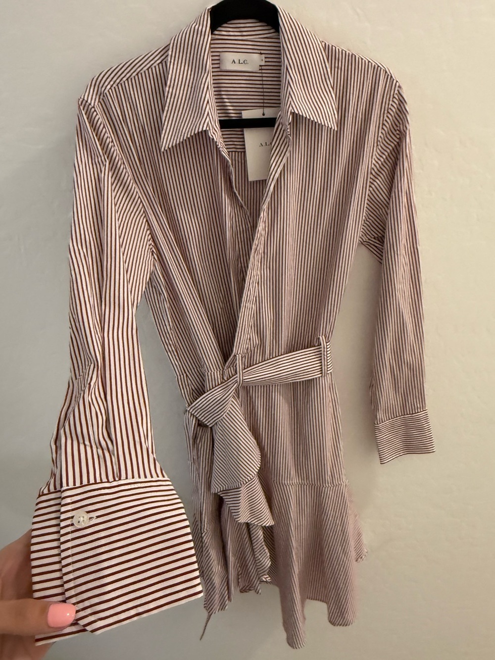 A.L.C NWT Suri Stripped Wrap Ruffle Belted Dress - Picture 4 of 12